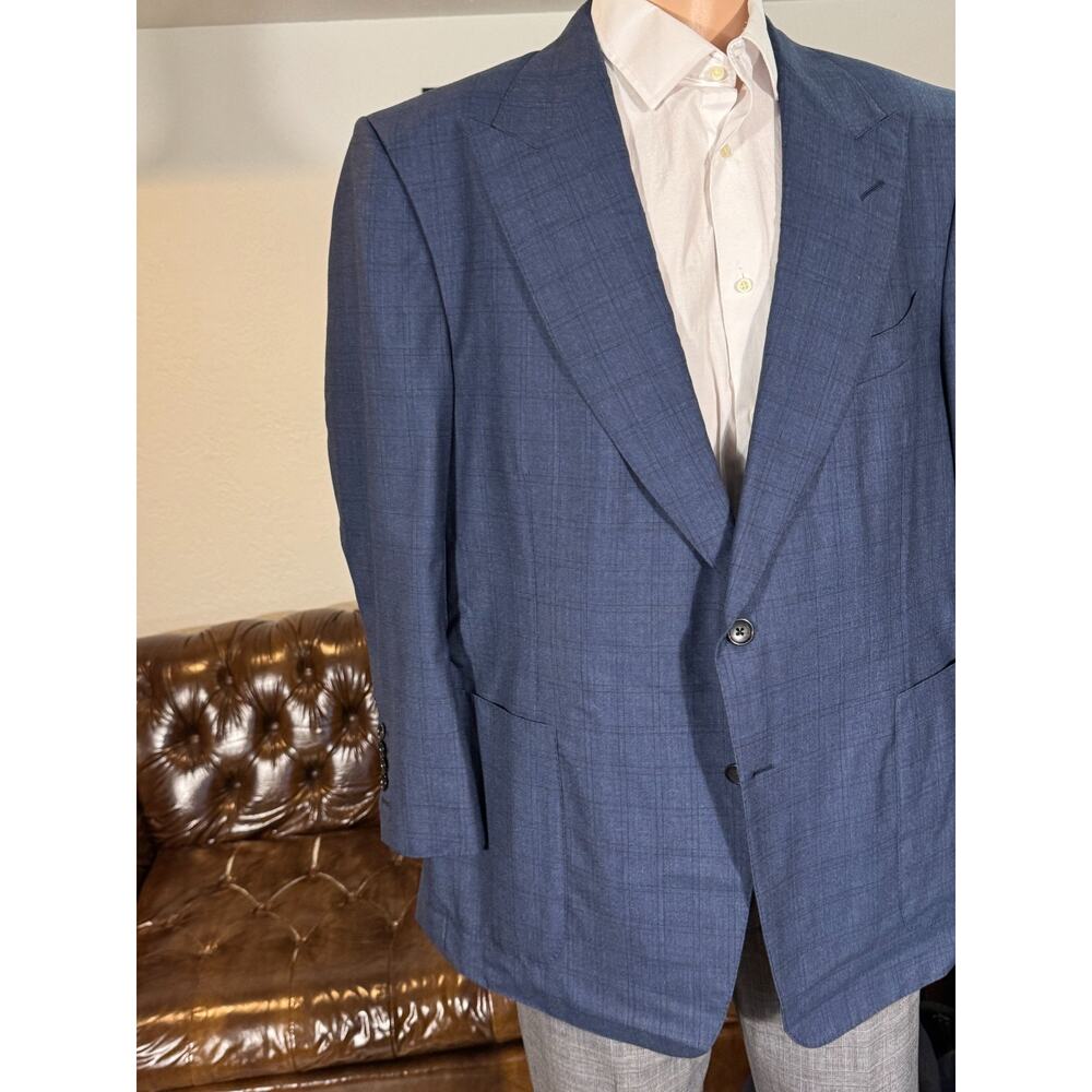 Tom Ford Blue Plaid Blazer 58C EU) 48S US Men's Peak Lapel Windsor Wool